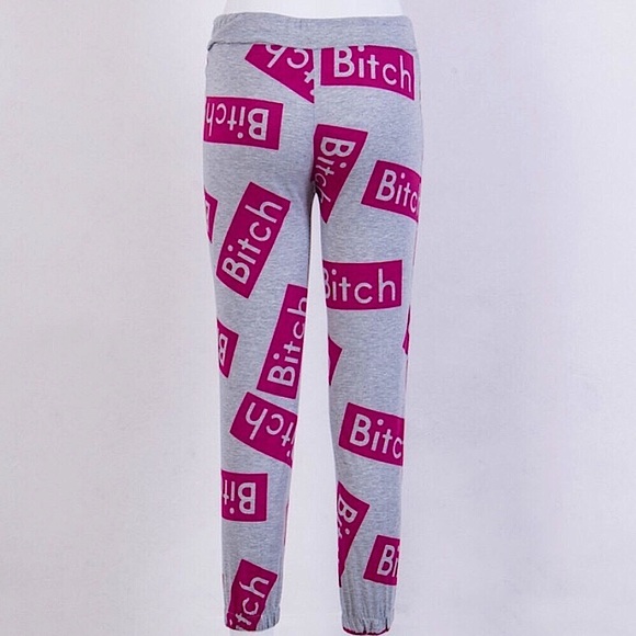 Grey & pink b!tch sweatpants - Picture 4 of 6